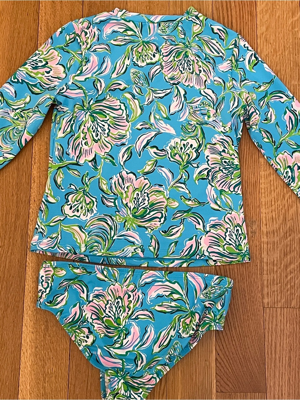 LILLY PULITZER Kids Blue Floral Long-Sleeve Swim Set TOP AND BOTTOM 10